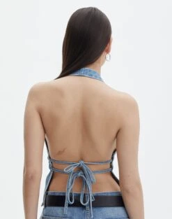Denim Halter Top -Outlet Glassons Store r dane apron blouse riley vintage wash back bv108528rdnm