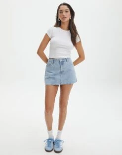 Zip Detailed Crop Tee -Outlet Glassons Store r leni low rise hemmed mini skirt bluebird vintage front ss55069rden 2