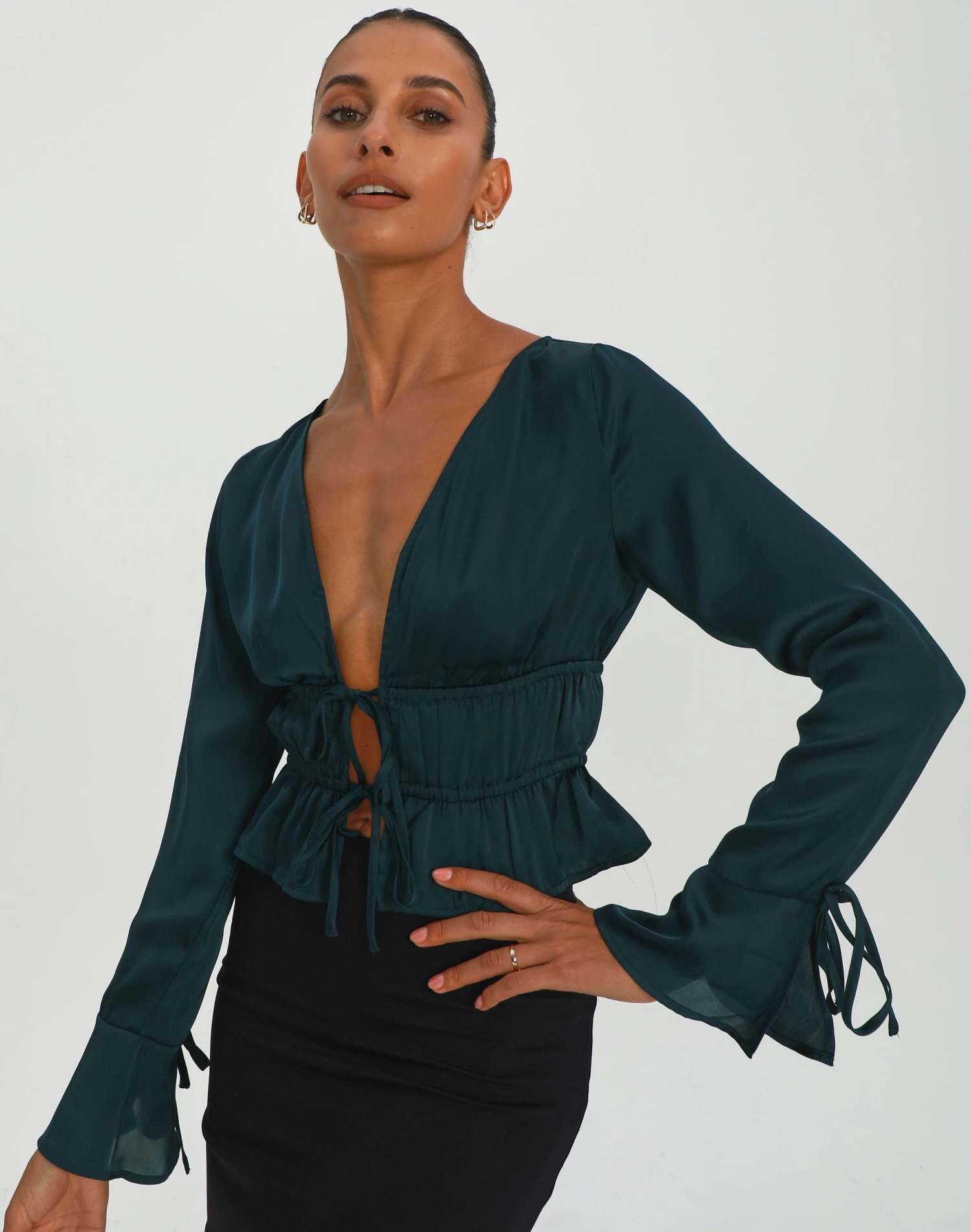 Mesh Frill Split Tie Front Blouse 16 Mesh Frill Split Tie Front Blouse - Image 14