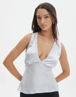 Lace Trim Satin Cami 33 Lace Trim Satin Cami -Outlet Glassons Store r lola lace trim cami break the ice front bv119674rsat