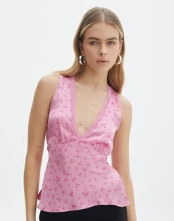 Printed Lace Trim Cami Top -Outlet Glassons Store r lola lace trim cami mini rose detail bv119674rmnr