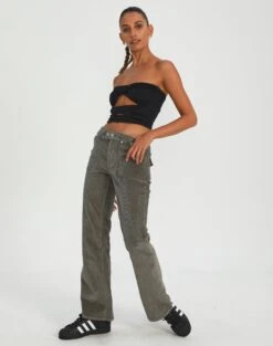 Mid Rise Straight Leg Cotton Cargo Pant -Outlet Glassons Store r pamela low rise boot cut cord everythings pine front pw78812rcor