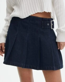 Denim Mini Pleat Buckle Skirt 22 Denim Mini Pleat Buckle Skirt -Outlet Glassons Store r polly pleat buckle skirt last rodeo indigo detail ss123550rdnm