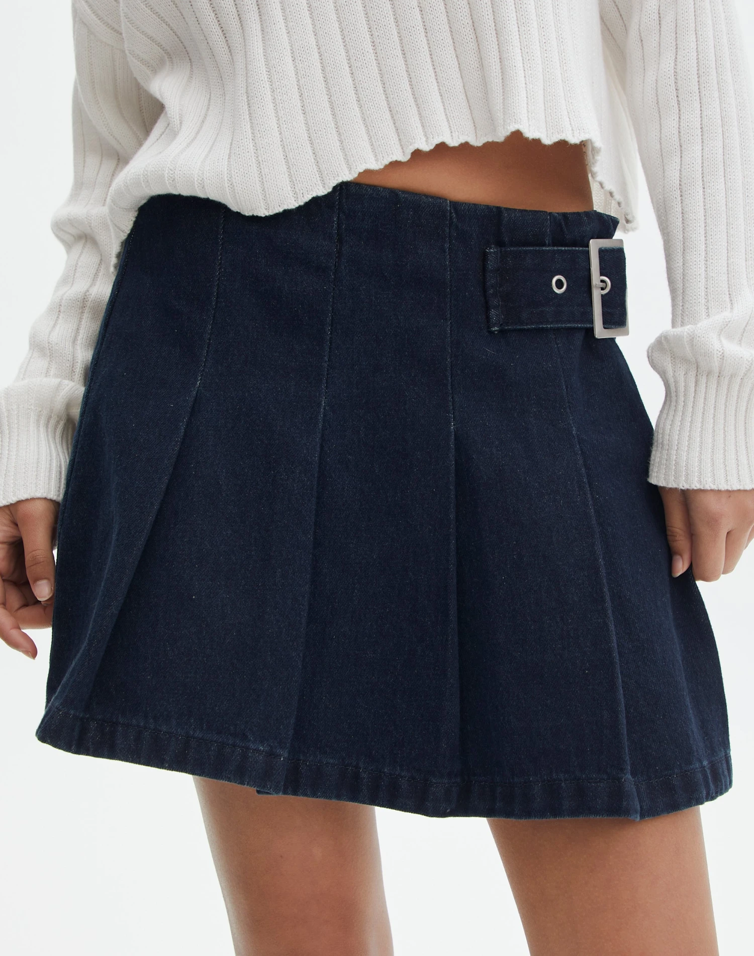 Denim Mini Pleat Buckle Skirt 5 Denim Mini Pleat Buckle Skirt - Image 3