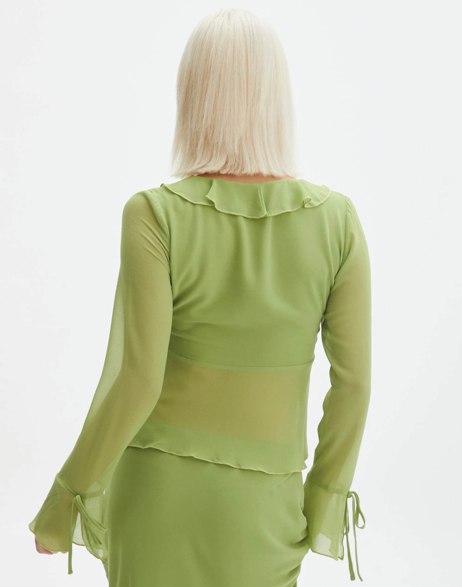 Mesh Frill Split Tie Front Blouse 5 Mesh Frill Split Tie Front Blouse - Image 3