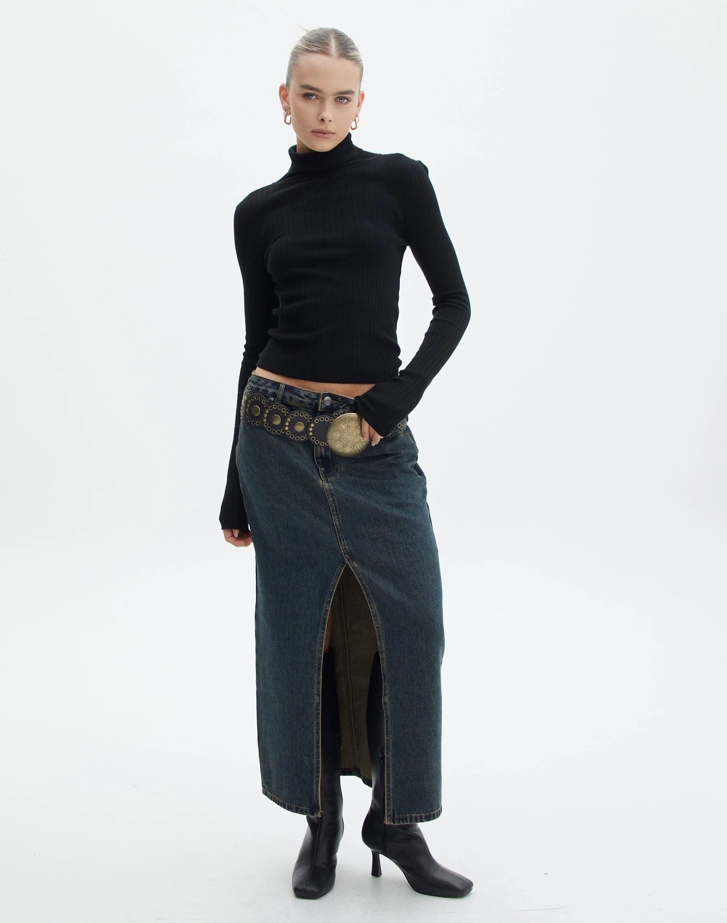 Denim Midi Front Split Skirt 8 Denim Midi Front Split Skirt - Image 6