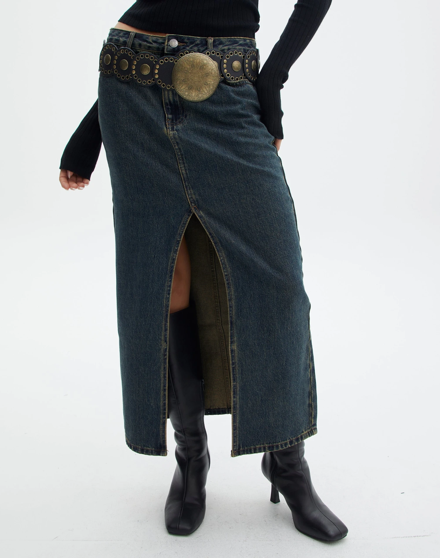 Denim Midi Front Split Skirt 9 Denim Midi Front Split Skirt - Image 7