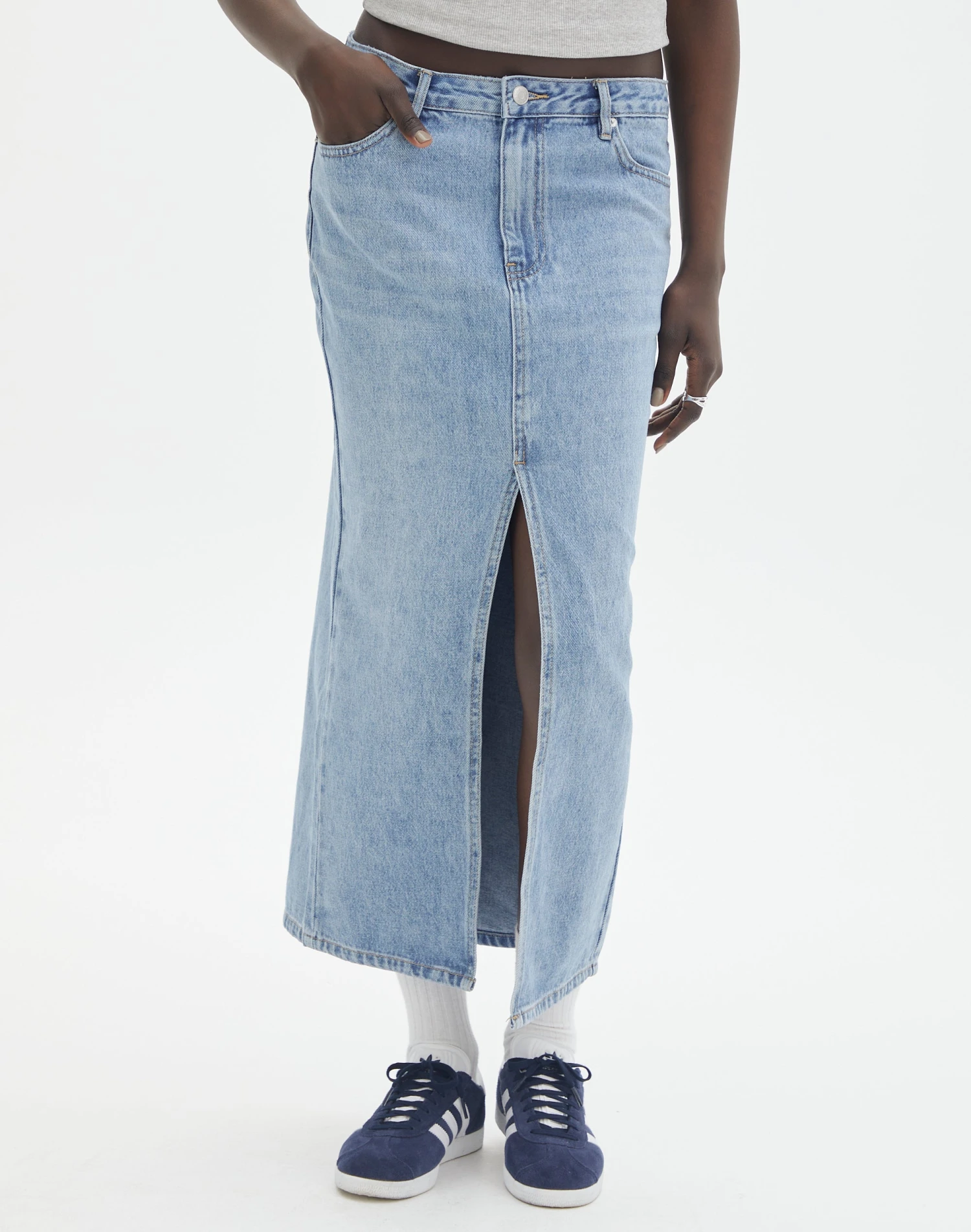 Denim Midi Front Split Skirt 4 Denim Midi Front Split Skirt - Image 2