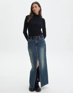 Pointelle Scoop Neck Knit Top -Outlet Glassons Store r roah denim maxi skirt coyote blue front sl118486rdnm 3