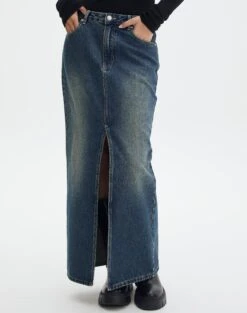 Split Front Denim Midi Skirt -Outlet Glassons Store r roah denim maxi skirt coyote blue full sl118486rdnm