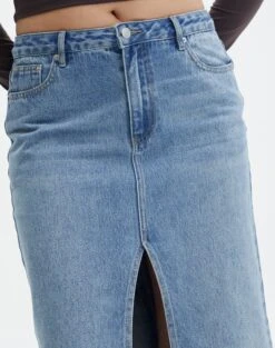 Split Front Denim Midi Skirt -Outlet Glassons Store r roah denim maxi skirt riley vintage wash imageback sl118486rdnm
