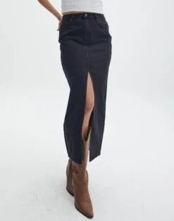 Split Front Denim Midi Skirt -Outlet Glassons Store r roah denim maxi skirt washed black full sl118486rdnm