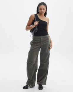 Mid Rise Cord Cargo Pant -Outlet Glassons Store r saffie mid rise cargo pant cypress front pw78180rcor