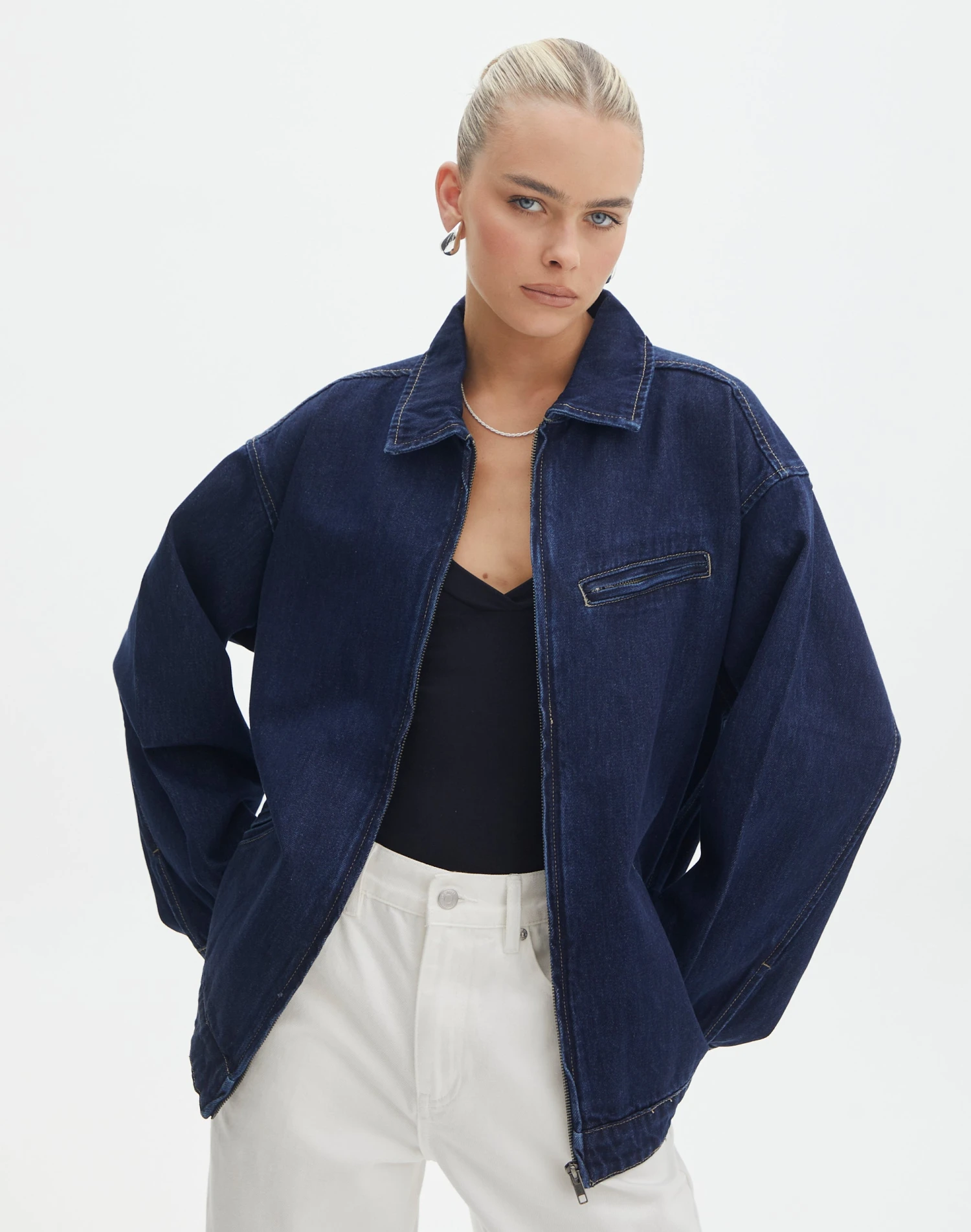 Oversized Denim Zip Up Jacket 3 Oversized Denim Zip Up Jacket