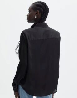 Pocket Satin Long Sleeve Shirt -Outlet Glassons Store r scout satin shirt black back bl106816rsat