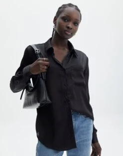 Faux Leather Tie Back Scarf Top -Outlet Glassons Store r scout satin shirt black front bl106816rsat 5