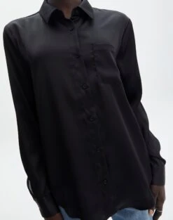 Pocket Satin Long Sleeve Shirt -Outlet Glassons Store r scout satin shirt black imageback bl106816rsat