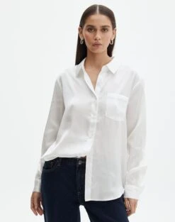 Cotton Button Up Shirt -Outlet Glassons Store r scout satin shirt milk front bl106816rsat 2