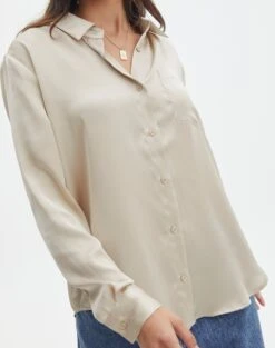 Pocket Satin Long Sleeve Shirt -Outlet Glassons Store r scout satin shirt what the shell imageback bl106816rsat