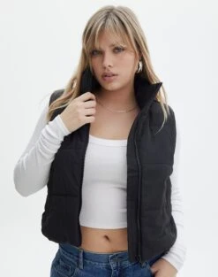 Ribbed Turtleneck Top -Outlet Glassons Store r sloan cropped puffer vest black front vs49501rcml 2