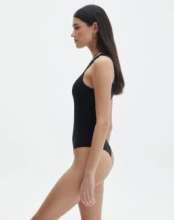 Rib High Neck Bodysuit -Outlet Glassons Store raro razor ribbed bodysuit black detail tb116787vis