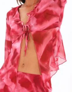 Print Frill Split Tie Front Blouse 26 Print Frill Split Tie Front Blouse -Outlet Glassons Store riley ruffle blouse carnation skies imageback bl64192prt