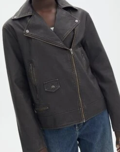 Washed Faux Leather Oversized Moto Jacket 25 Washed Faux Leather Oversized Moto Jacket -Outlet Glassons Store rizzo moto jacket worn black imageback jw107158pu