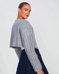 Cropped Long Sleeve Knit Cardigan -Outlet Glassons Store robin rib cardi grey marle back kc78726rpol