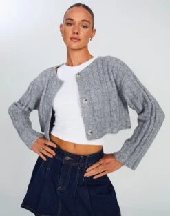 Cropped Long Sleeve Knit Cardigan