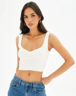 Sweetheart Ruched Cropped Tank -Outlet Glassons Store roddi ruched tank white front kv63199rib