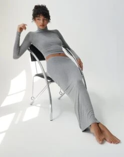 Tailored Mid Rise Maxi Skirt -Outlet Glassons Store ruby modal maxi skirt heather marle front sl96661mod 1