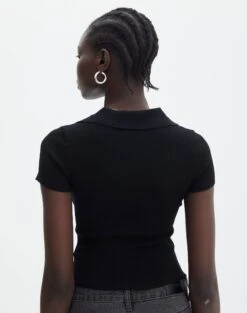 Collared Ribbed Knit Crop Top -Outlet Glassons Store sammie collared black back ks123930vp