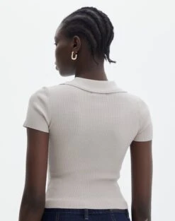 Collared Ribbed Knit Crop Top -Outlet Glassons Store sammie collared dusty mink back ks123930vp