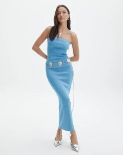 Strapless Denim Midi Dress -Outlet Glassons Store sangria sparkle strapless slim electric teal front kd117623lur 5