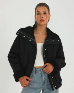 Oversized Faux Leather Double Pocket Shacket 41 Oversized Faux Leather Double Pocket Shacket -Outlet Glassons Store scoopy oversized utility jacket black front cs91608bor 1
