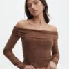Foldover Off Shoulder Long Sleeve Top 1 Foldover Off Shoulder Long Sleeve Top -Outlet Glassons Store sinka off the shoulder mesh top deep umber front tl119588rmsh