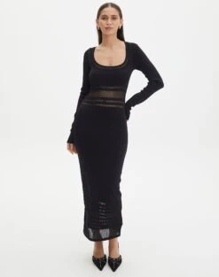 Cut Out Long Sleeve Side Split Maxi Dress -Outlet Glassons Store sinny longsleeve panelled maxi black front kd111216knt 1