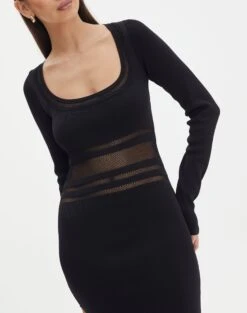 Panelled Knit Long Sleeve Maxi Dress -Outlet Glassons Store sinny longsleeve panelled maxi black imageback kd111216knt