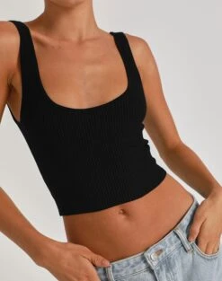 Scoop Neck Rib Tank -Outlet Glassons Store snape scoop crop black imageback kv92429rib