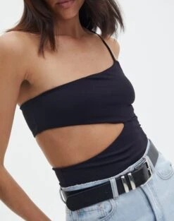 Supersoft One Shoulder Side Cut Out Bodysuit 26 Supersoft One Shoulder Side Cut Out Bodysuit -Outlet Glassons Store sully peachy bodysuit black imageback tb95431pch