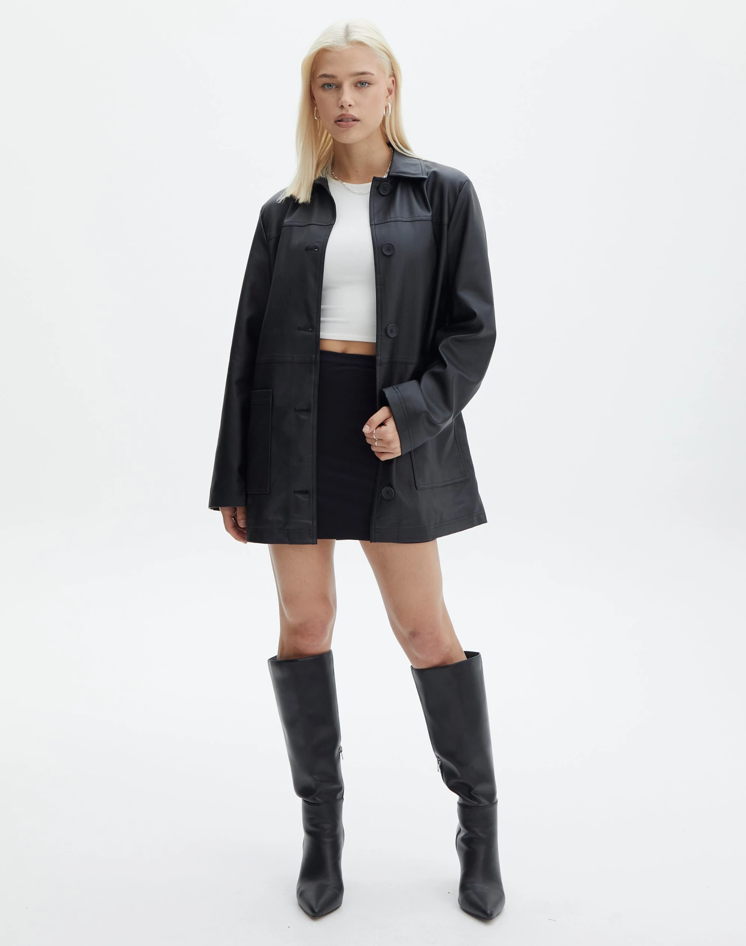 Oversized Faux Leather Double Pocket Shacket 4 Oversized Faux Leather Double Pocket Shacket - Image 2