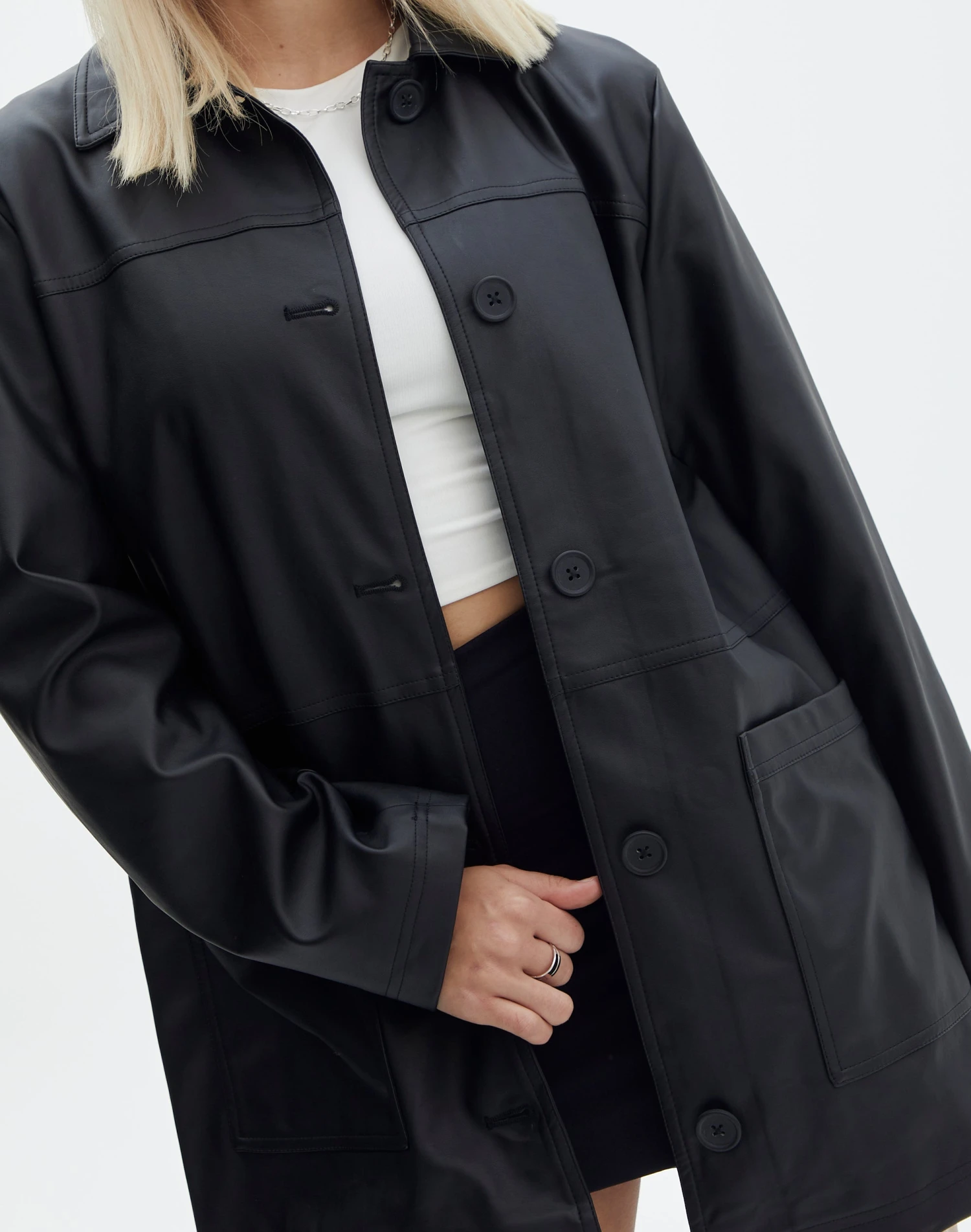 Oversized Faux Leather Double Pocket Shacket 6 Oversized Faux Leather Double Pocket Shacket - Image 4