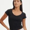 Cropped V Neck Tee 1 Cropped V Neck Tee -Outlet Glassons Store susu v neck top black front ts122528rib