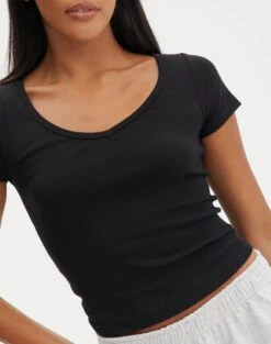 Cropped V Neck Tee 25 Cropped V Neck Tee -Outlet Glassons Store susu v neck top black imageback ts122528rib