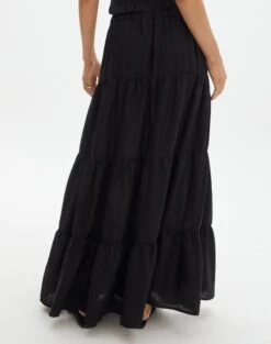 Linen Blend Tiered Maxi Skirt 24 Linen Blend Tiered Maxi Skirt -Outlet Glassons Store t boppie tiered linen maxi skirt black back sl120340tlv