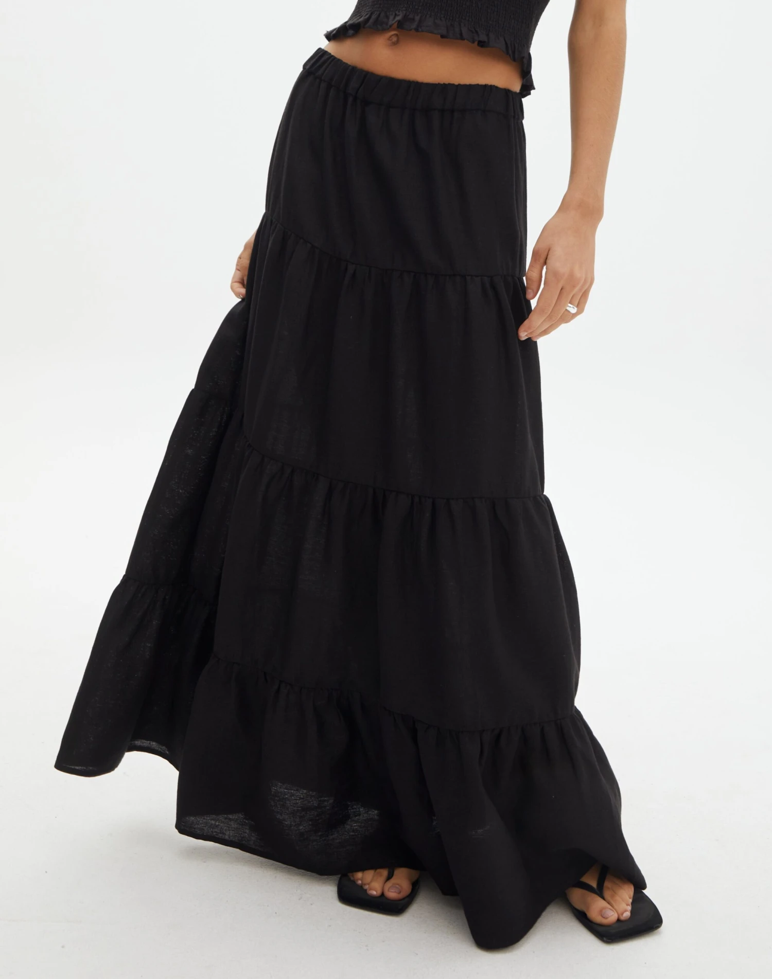 Linen Blend Tiered Maxi Skirt 4 Linen Blend Tiered Maxi Skirt - Image 2