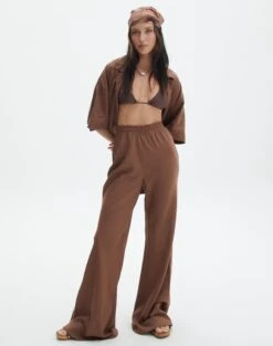 Linen Blend Wide Leg Pants -Outlet Glassons Store t co dizzy flared pant deep umber front pw118952tlv