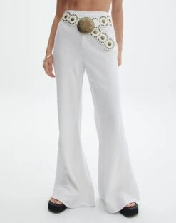 Linen Blend Wide Leg Pants -Outlet Glassons Store t co dizzy flared pant white full pw118952tlv