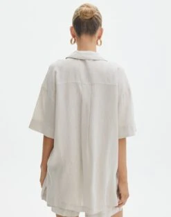 Short Sleeve Linen Blend Shirt -Outlet Glassons Store t dizzy slit oversized shirt head in the sandmilk back bs118684tcd