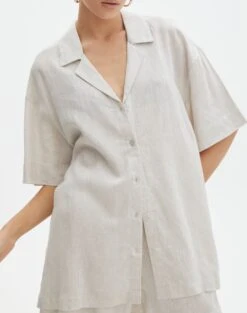 Short Sleeve Linen Blend Shirt -Outlet Glassons Store t dizzy slit oversized shirt head in the sandmilk imageback bs118684tcd